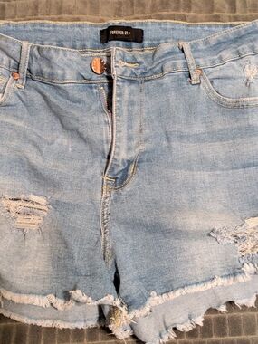 Forever 21 Light Blue Denim Shorts with Frayed Hem